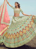 Adorable Pista Green Embroidered Georgette Wedding Lehenga Choli