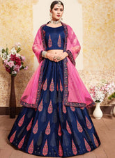 navy blue bridal lehenga