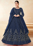 Anarkali Style Net Embroidered Blue Salwar Suit