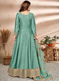 Art Silk Embroidered Green Anarkali With Printed Organza Dupatta