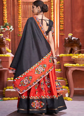 Art Silk Gamthi Work Red Chaniya Choli For Navratri