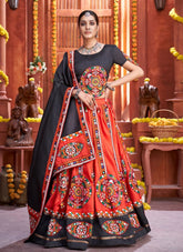 Art Silk Gamthi Work Red Chaniya Choli For Navratri