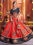 Art Silk Gamthi Work Red Chaniya Choli For Navratri