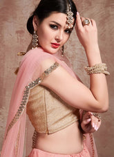 Baby Pink Color Soft Net Designer Zari Work Fashion Lehenga
