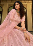 Baby Pink Organza Zari And Resham Work Lehenga