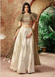 cream color jacquard silk lehenga