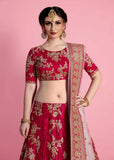 Beautiful Pink Color Velvet Silk Wedding Wear Lehenga