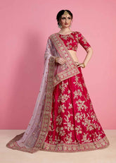 Beautiful Pink Color Velvet Silk Wedding Wear Lehenga