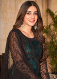 Black and Green Embroidered Net Pakistani Suit