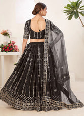 Black Color Faux Georgette Lehenga Choli For Women