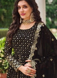 Black Designer Embroidered Georgette Front Slit Style Suit