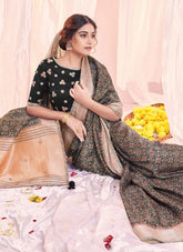 Black Designer Embroidered Slub Jacquard Saree