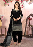 Black Embroidered Art Silk Patiala Suit