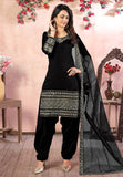 Black Embroidered Art Silk Patiala Suit