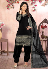 Black Embroidered Art Silk Patiala Suit