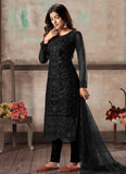 Black Embroidered Pakistani Straight Cut Suit