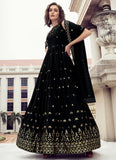 Black Georgette Adorable Georgette Embroidered Long Gown