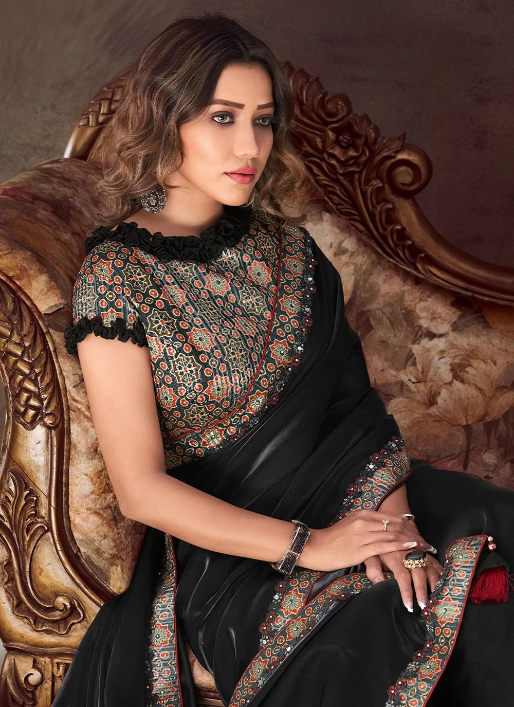 Black Organza Silk Indian Wedding Reception Saree