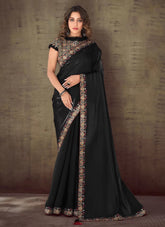 Black Organza Silk Indian Wedding Reception Saree