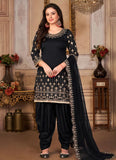 Black Real Mirror Work Art Silk Punjabi Suit