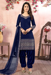 Blue Art Silk Designer Punjabi Suit