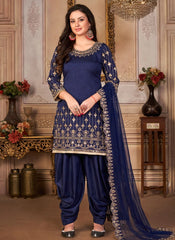 Blue Art Silk Mirror and embroidery work Punjabi suit