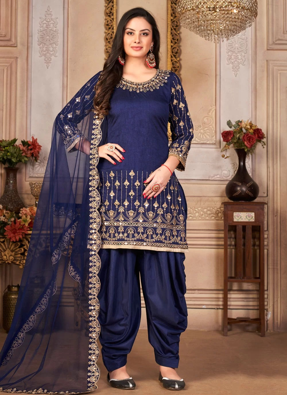 Blue Art Silk Mirror and embroidery work Punjabi suit