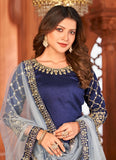 Blue Art Silk Patiyala Suit With Heavy Glass Work