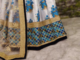 Blue Art Silk Print Flared Lehenga