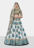 Blue Art Silk Print Flared Lehenga