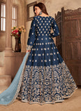 Blue Art Silk Slitted Abaya Style Salwar Kameez