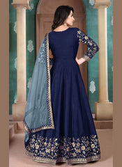 Blue Silk Embroidered Anarkali