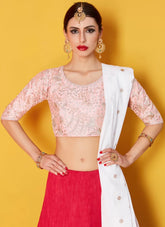 Beautiful Blush Peach Color Zari work Art Silk Lehenga