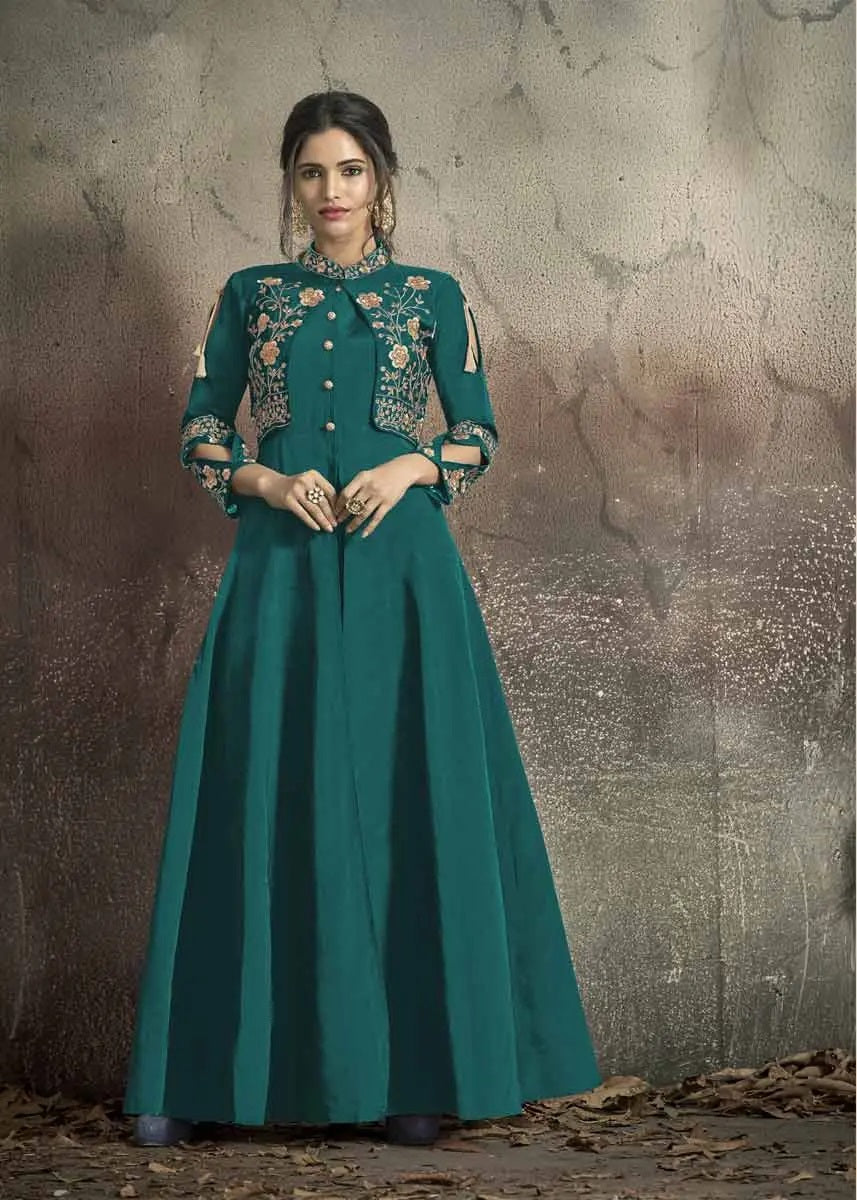 Bottle Green Taffeta Party Gown