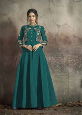 Bottle Green Taffeta Party Gown