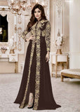 Brown Color Front Cut Real Georgette Party Wear Long Suit
