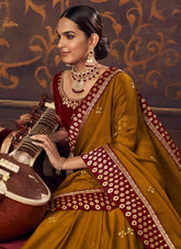 Chiffon Saree in Mustard With Silk Blouse