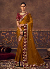 Chiffon Saree in Mustard With Silk Blouse