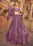 Chinnon Thread and Mirror Work Lehenga In Purple