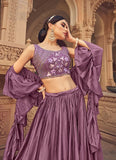 Chinnon Thread and Mirror Work Lehenga In Purple