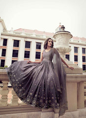 Chinon Sequince Embroidered Work Anarkali Gown With Dupatta
