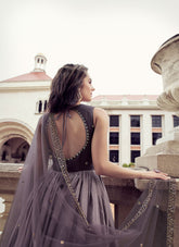 Chinon Sequince Embroidered Work Anarkali Gown With Dupatta