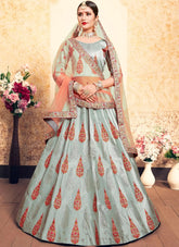 grey and pink lehenga
