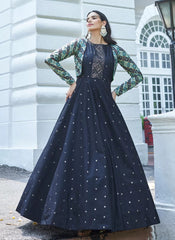 Cotton Anarkali Gown With Koti In Blue