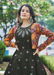 Cotton Embroidered Long Anarkali Indian Gown