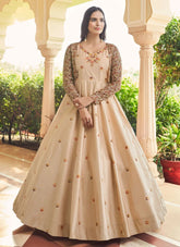Cotton Sequins Embroidery Work Gown Anarkali