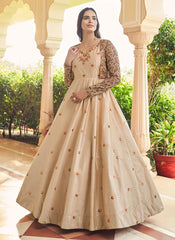 Cotton Sequins Embroidery Work Gown Anarkali