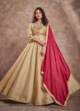 Cream Silk Heavy Embroidered Anarkali Gown