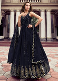 Dark Blue Georgette Embroidered Anarkali Long Gown