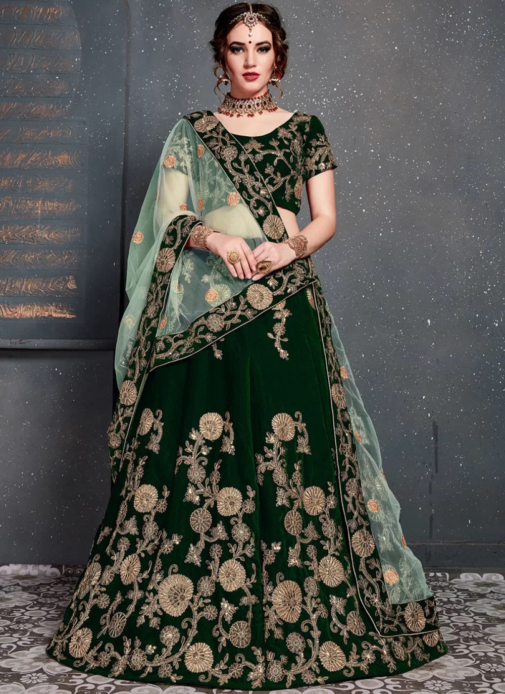 Velvet Lehenga For Bride
